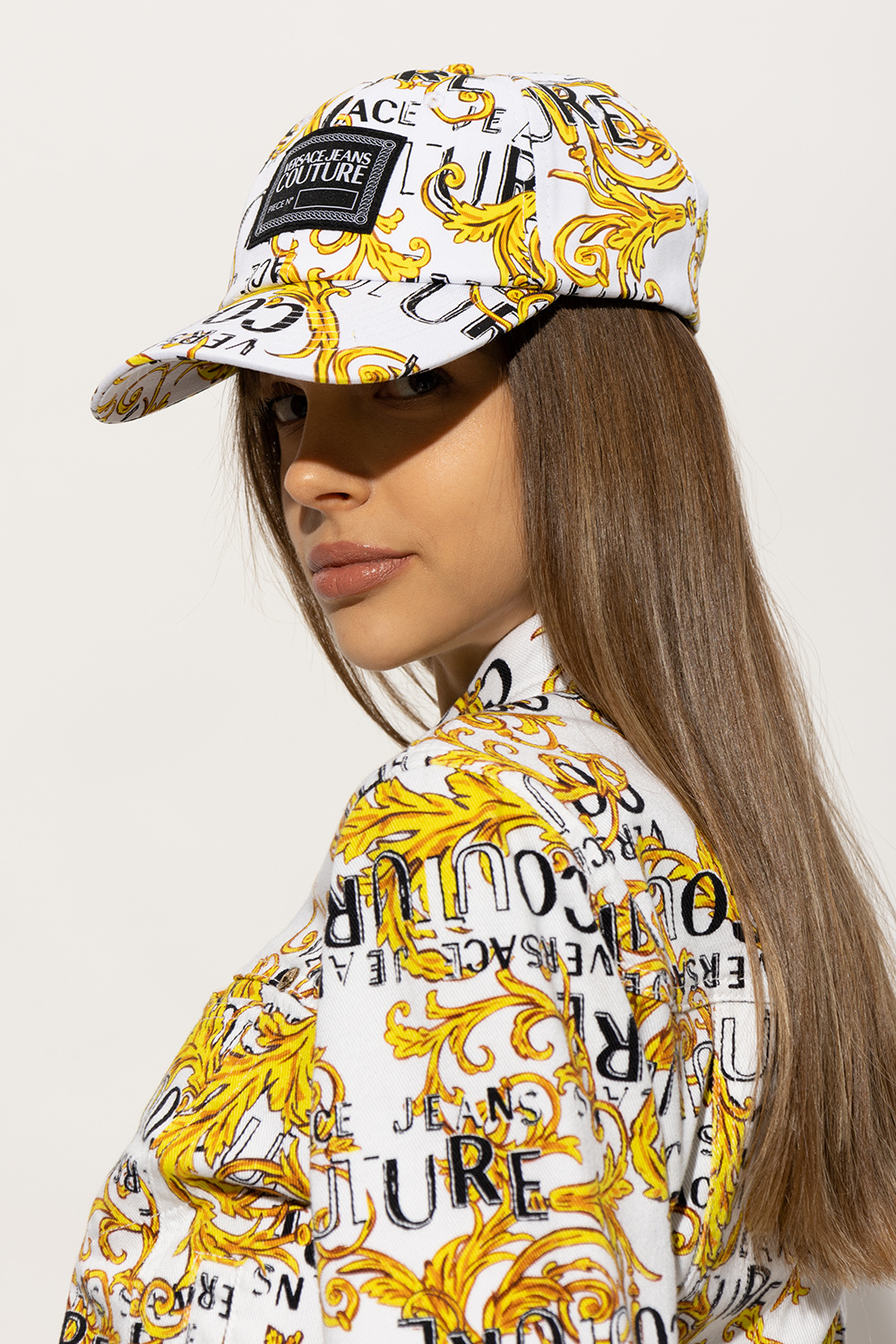 【VERSACE】 white and yellow cotton totes （関税送料込） 関税＆送料込み】Versace White And Yellow Cotton Totes Chain